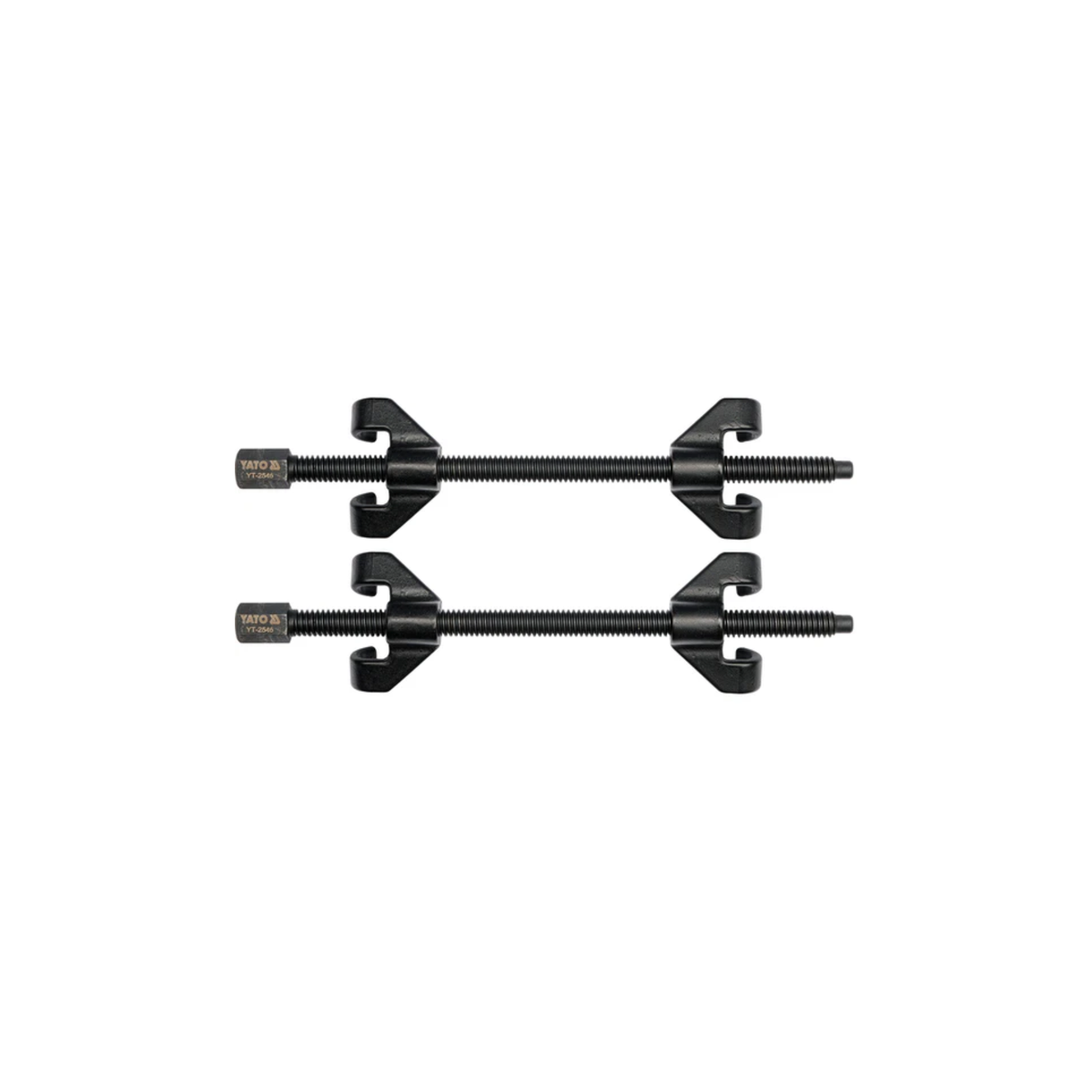 YATO Coil Spring Compressor with forged steel construction, threaded compression mechanism, and safety hooks.