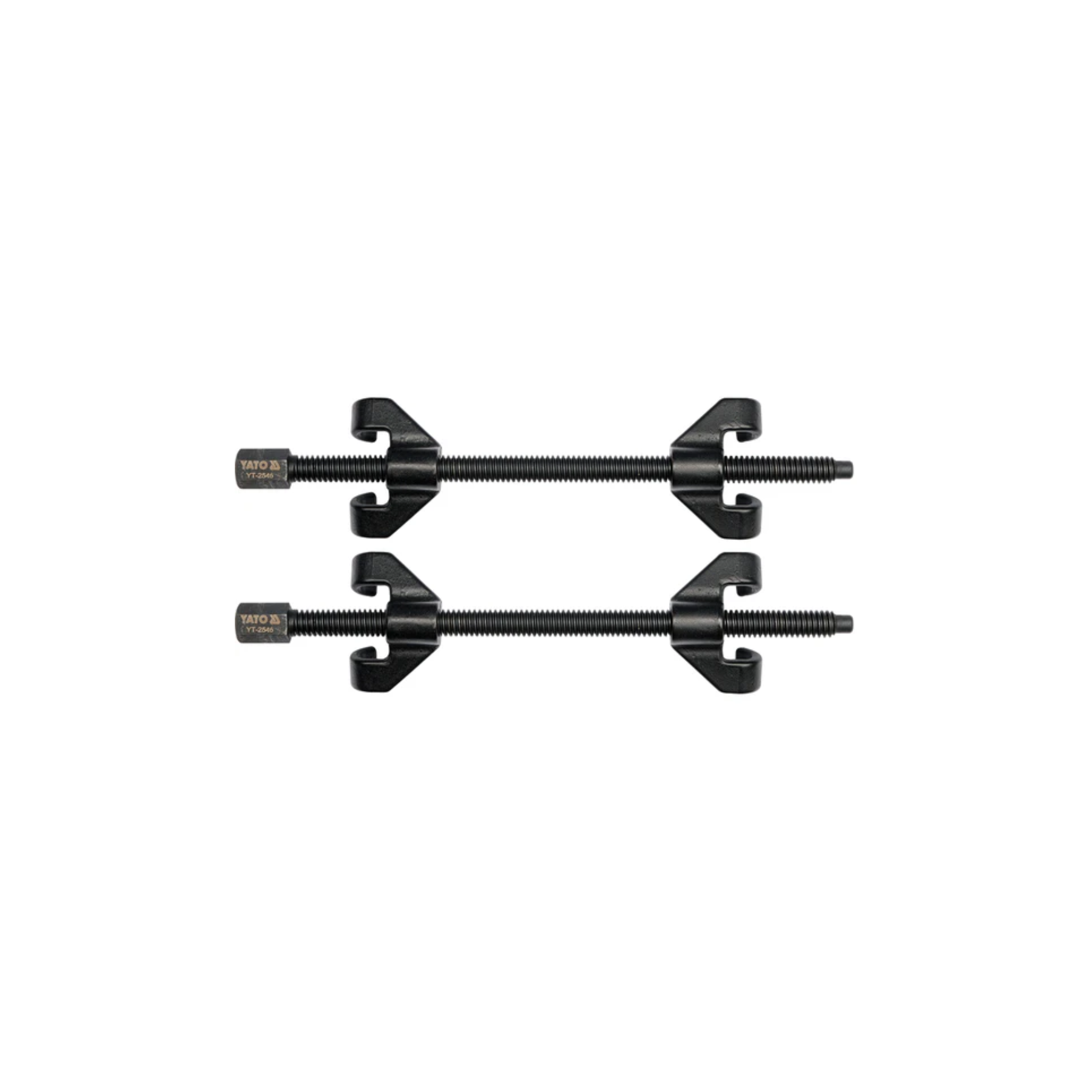 YATO Coil Spring Compressor with forged steel construction, threaded compression mechanism, and safety hooks.