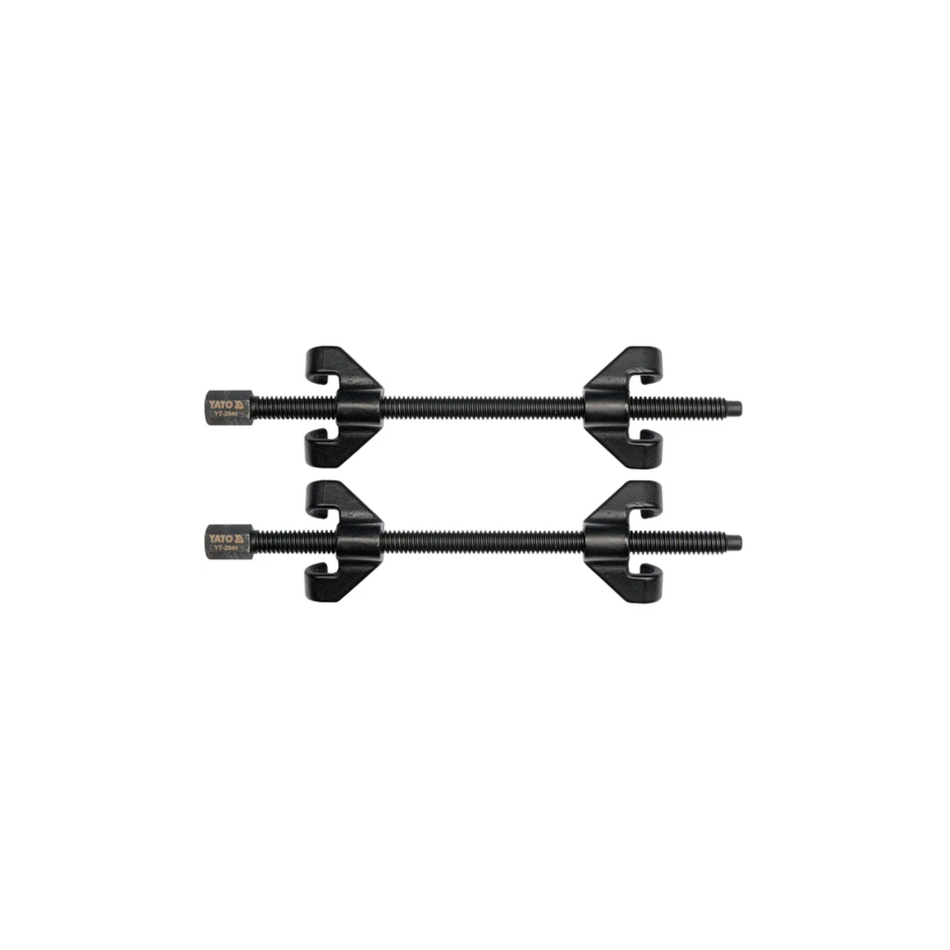 YATO Coil Spring Compressor with forged steel construction, threaded compression mechanism, and safety hooks.