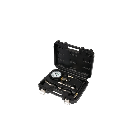 Mechanical pressure gauge set in a black case on a white background