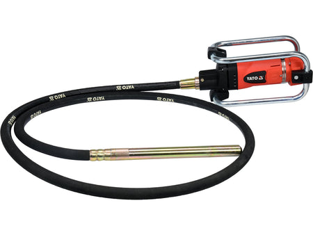 Yato grease gun with black hose on a white background