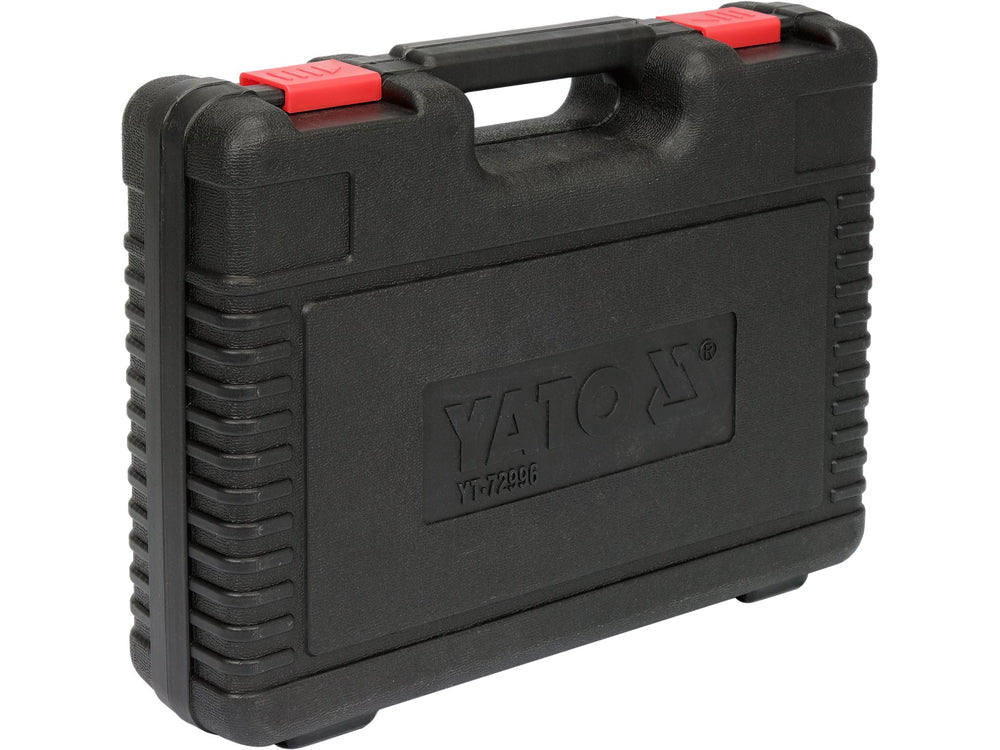 Black tool case with red latches on a white background, featuring the Yato brand.