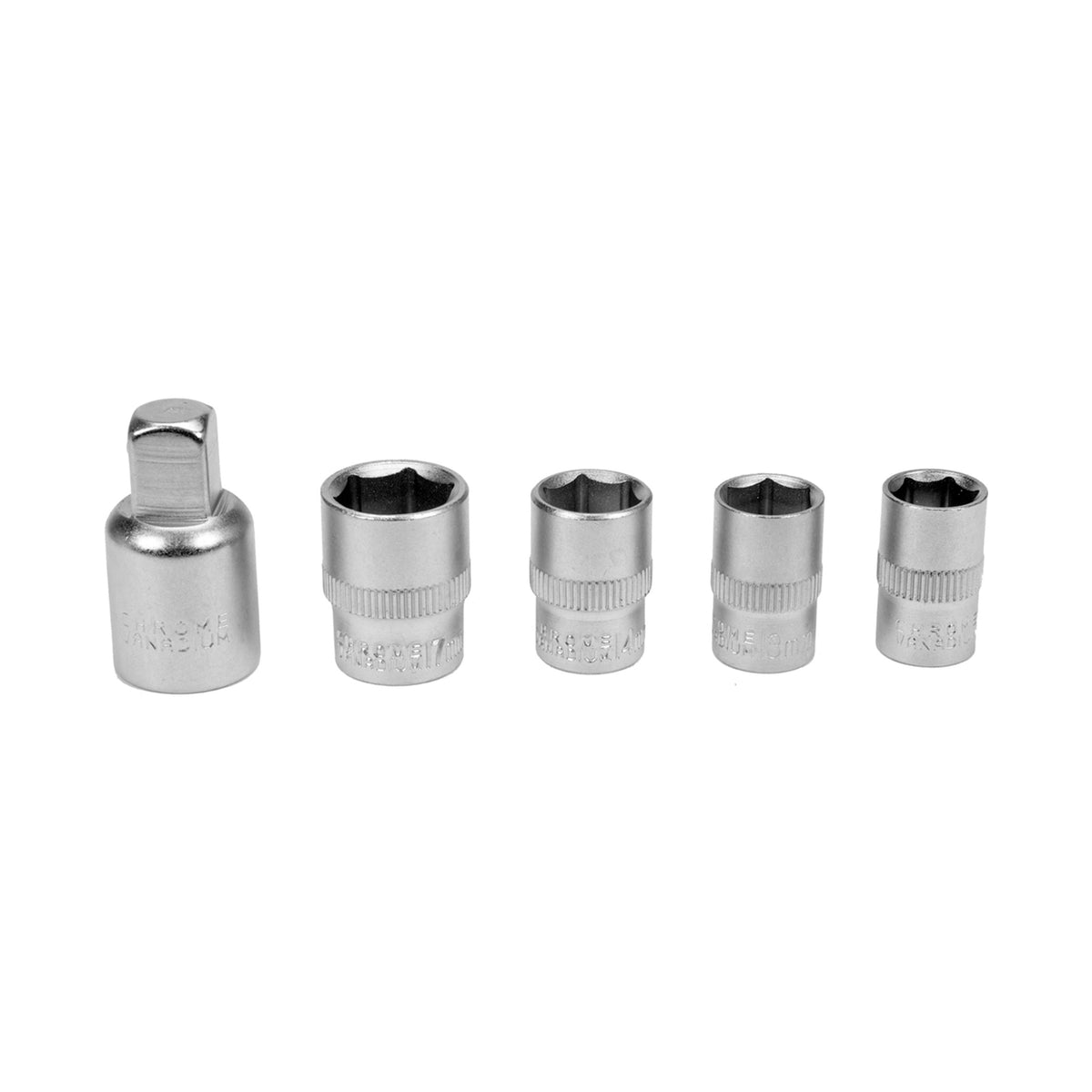 Set of five socket tools on a white background
