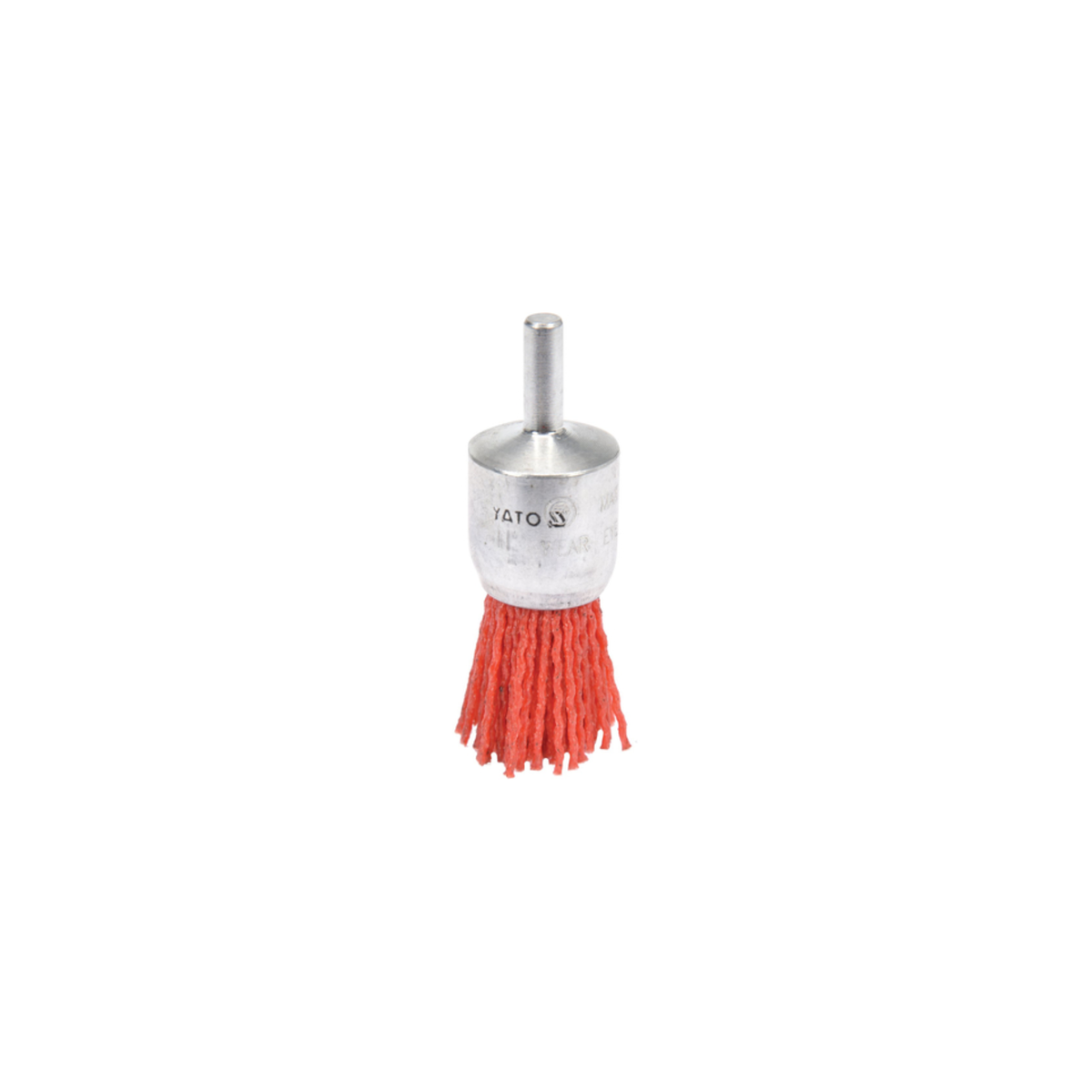 Metal brush with red bristles on a white background