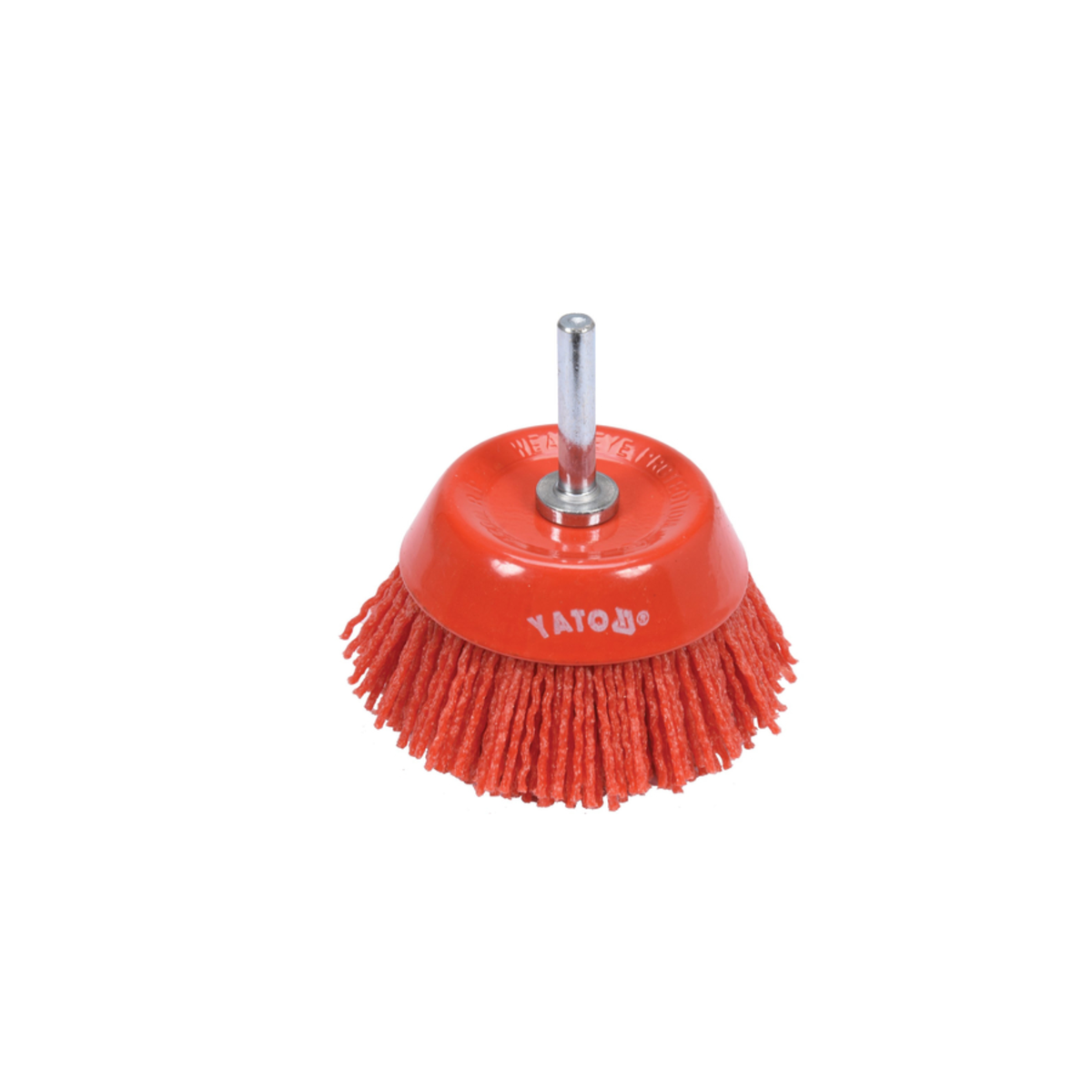 Red wire brush with metal shaft on a white background