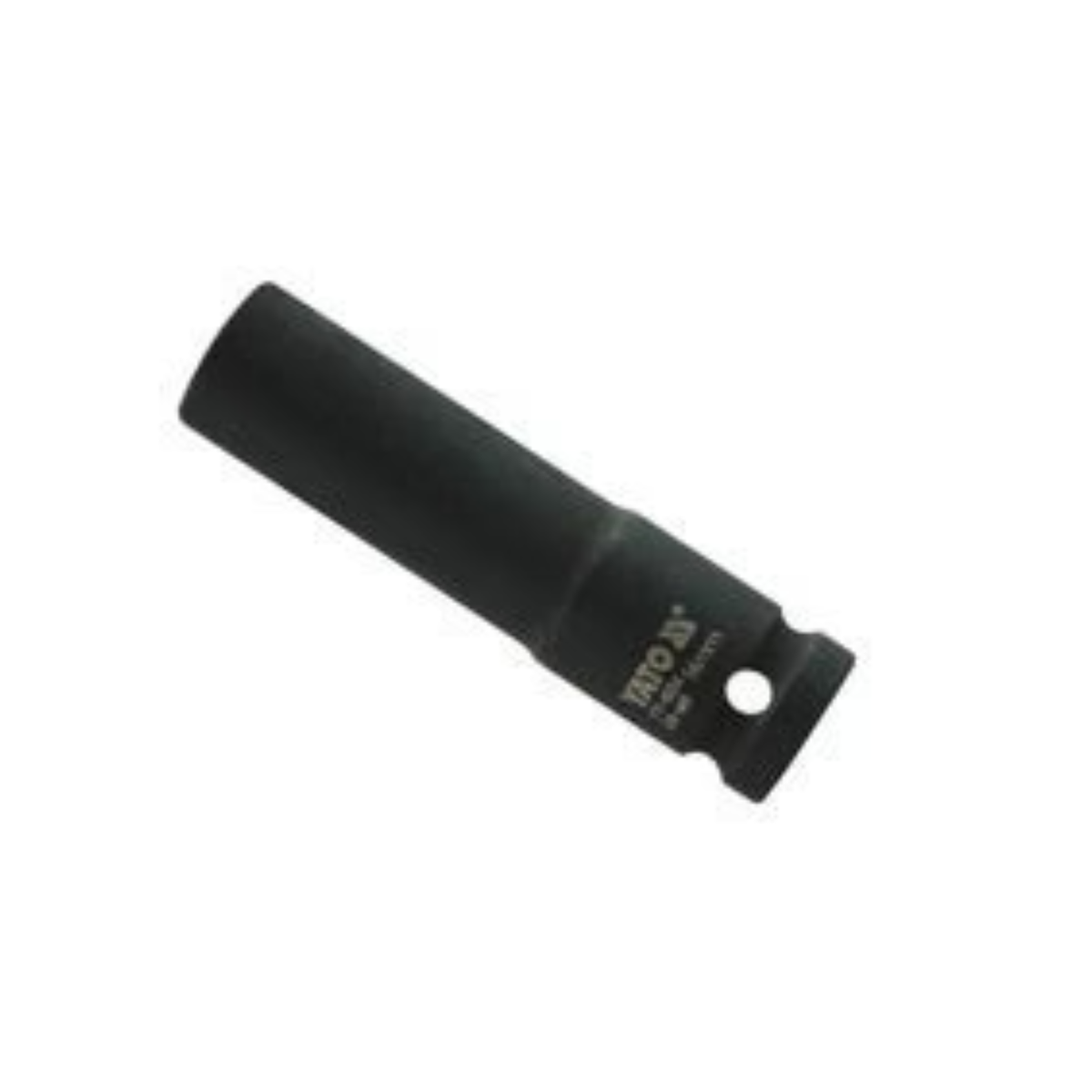 Black cylindrical object with a brand logo on a white background
