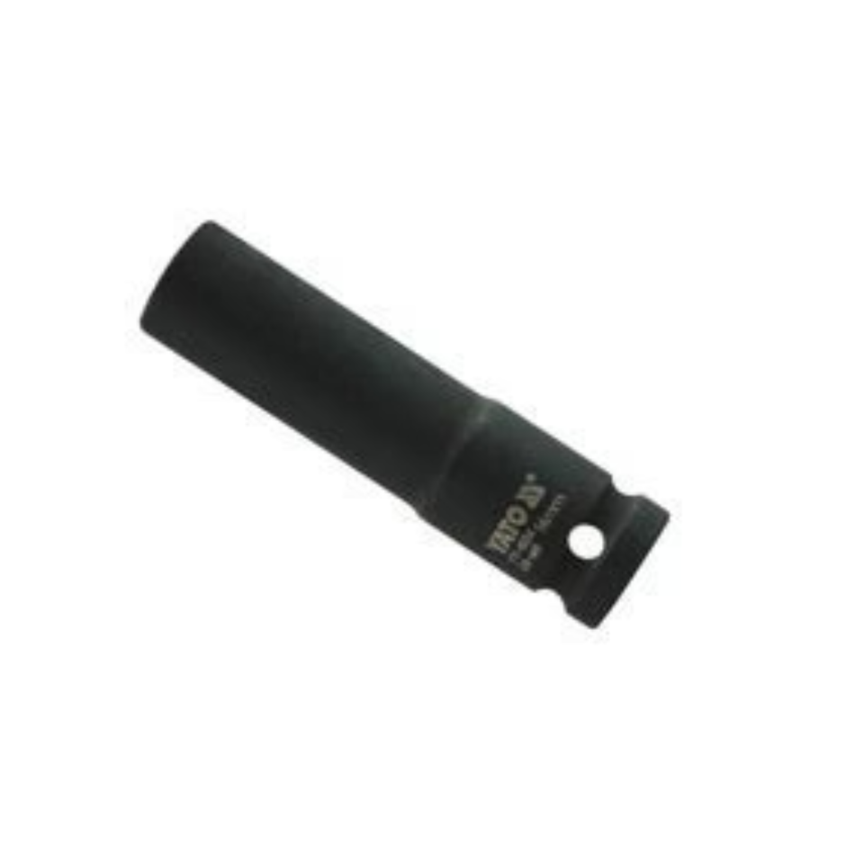 Black cylindrical object with a brand logo on a white background