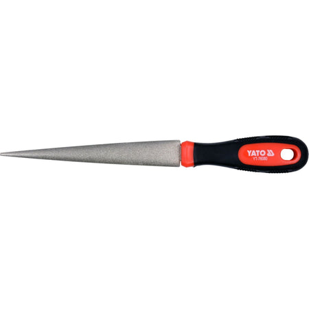 Yato file with red and black handle on a white background