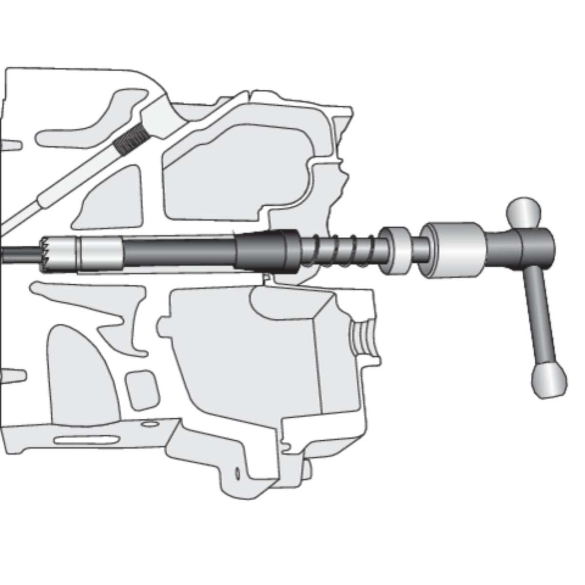 Illustration of a mechanical component with a cylindrical rod and clamping mechanism on a white background