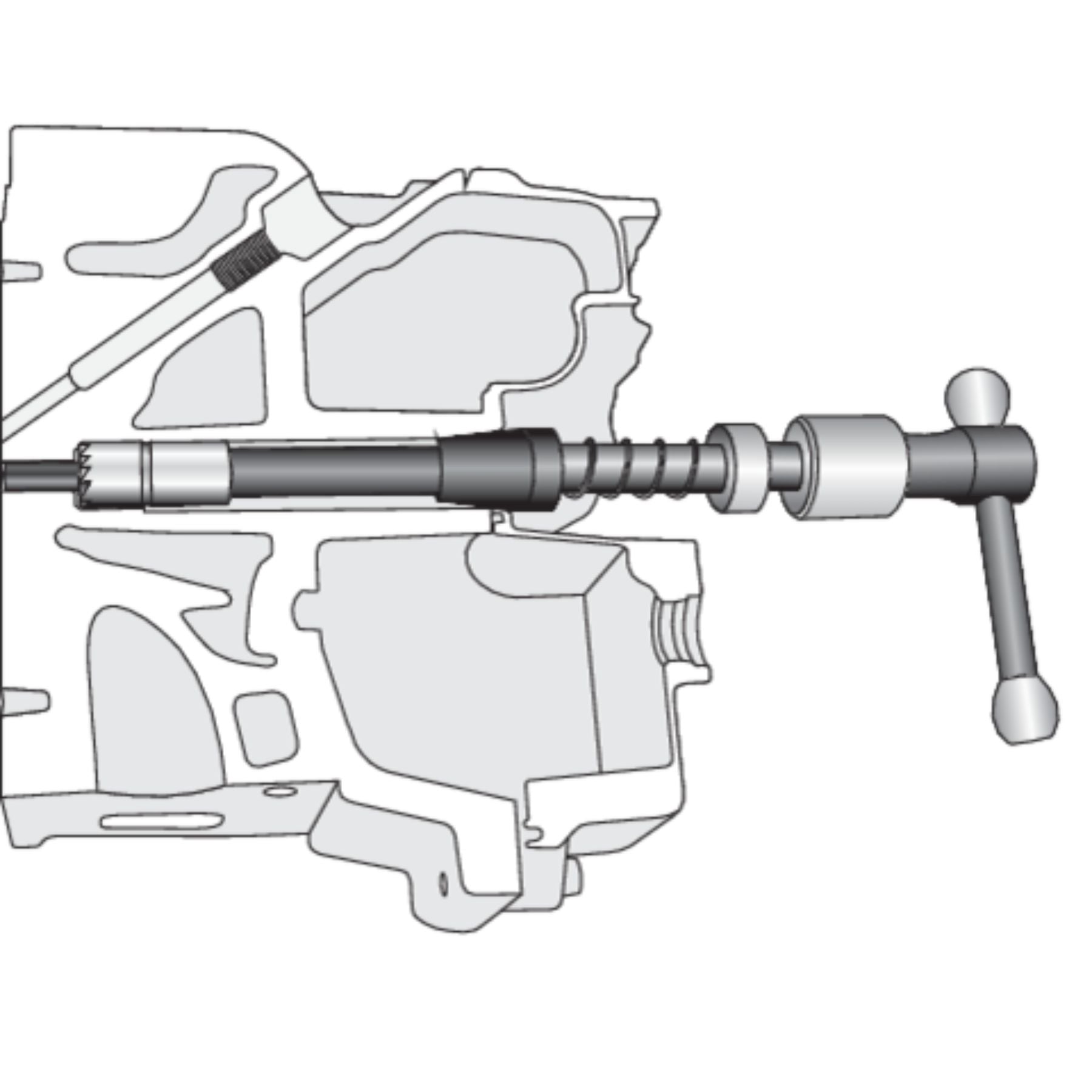 Illustration of a mechanical component with a cylindrical rod and clamping mechanism on a white background