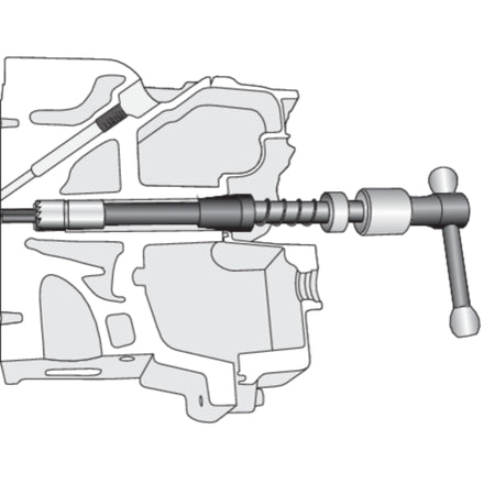 Illustration of a mechanical component with a cylindrical rod and clamping mechanism on a white background