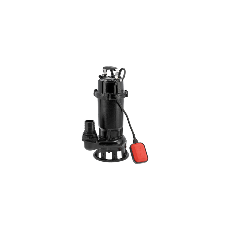 Black submersible pump with red button on a white background