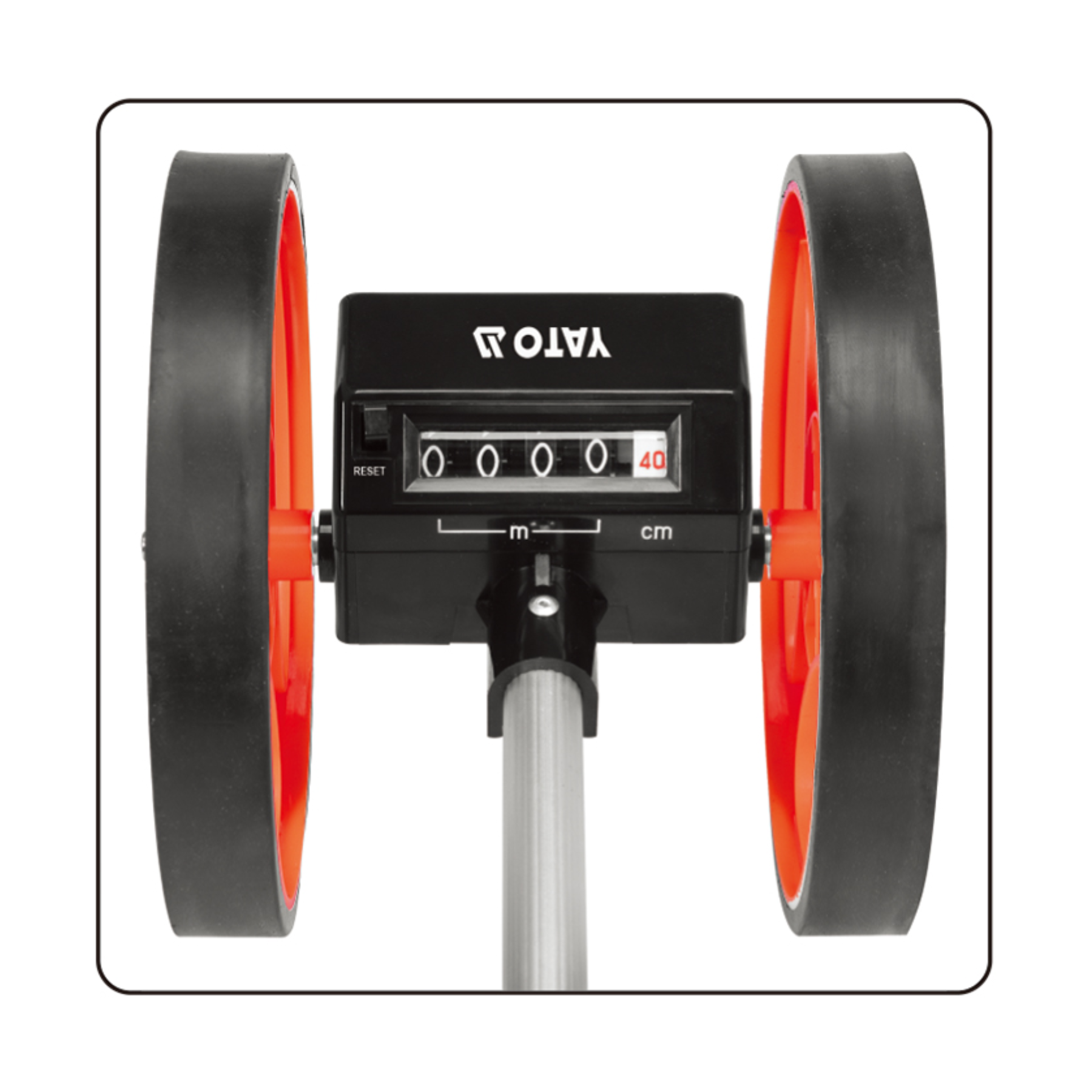 Measurement wheel with digital display on a white background