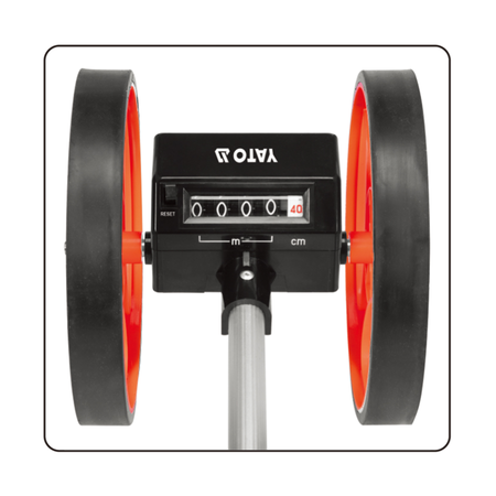 Measurement wheel with digital display on a white background