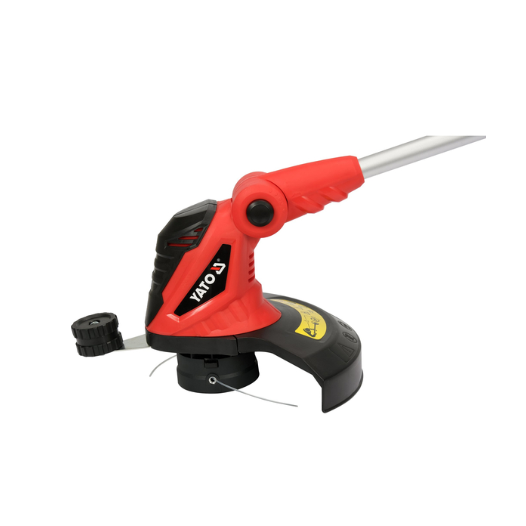 Red and black Yato brand string trimmer on a white background