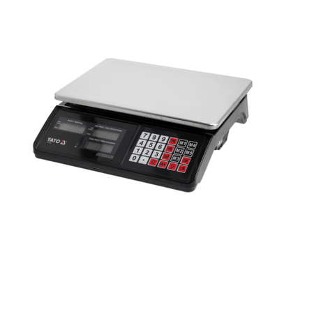 Digital scale with a white platform on a white background