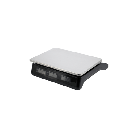 Digital scale with a white platform on a white background
