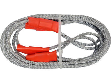 Coiled cable with red connectors on a white background