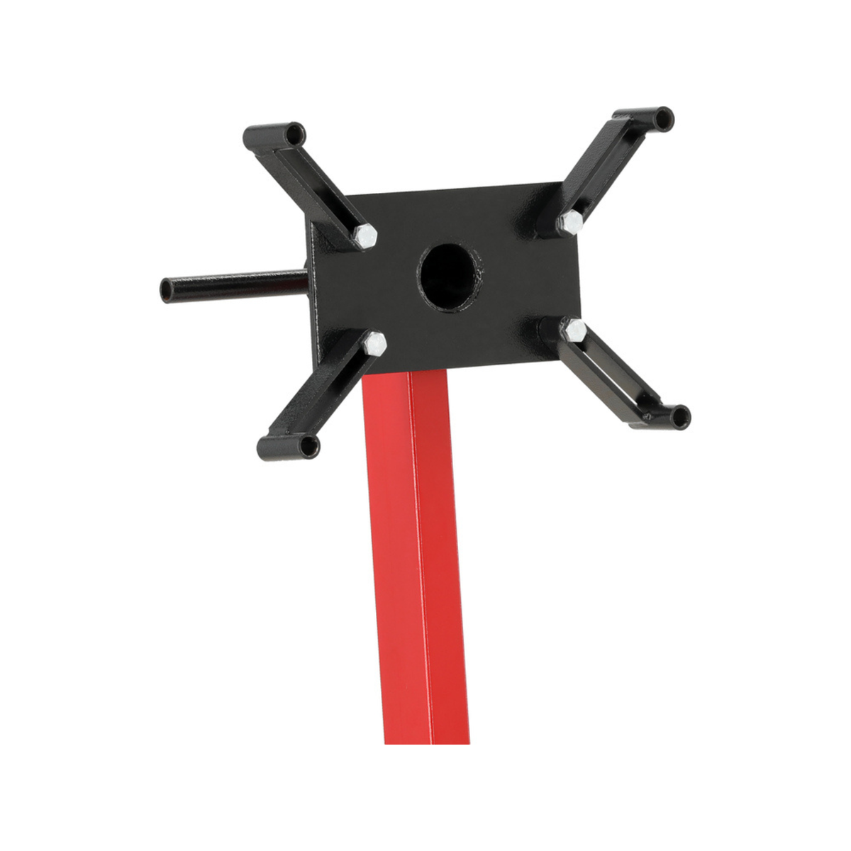 Black metal tool with red handle on a white background