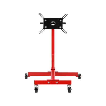 Red mechanical stand with black top section on a white background