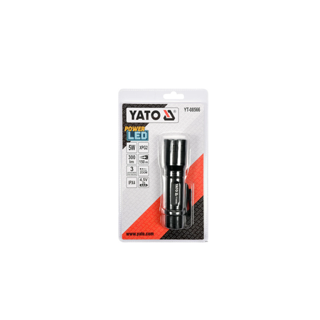 Yato LED flashlight in packaging on a white background