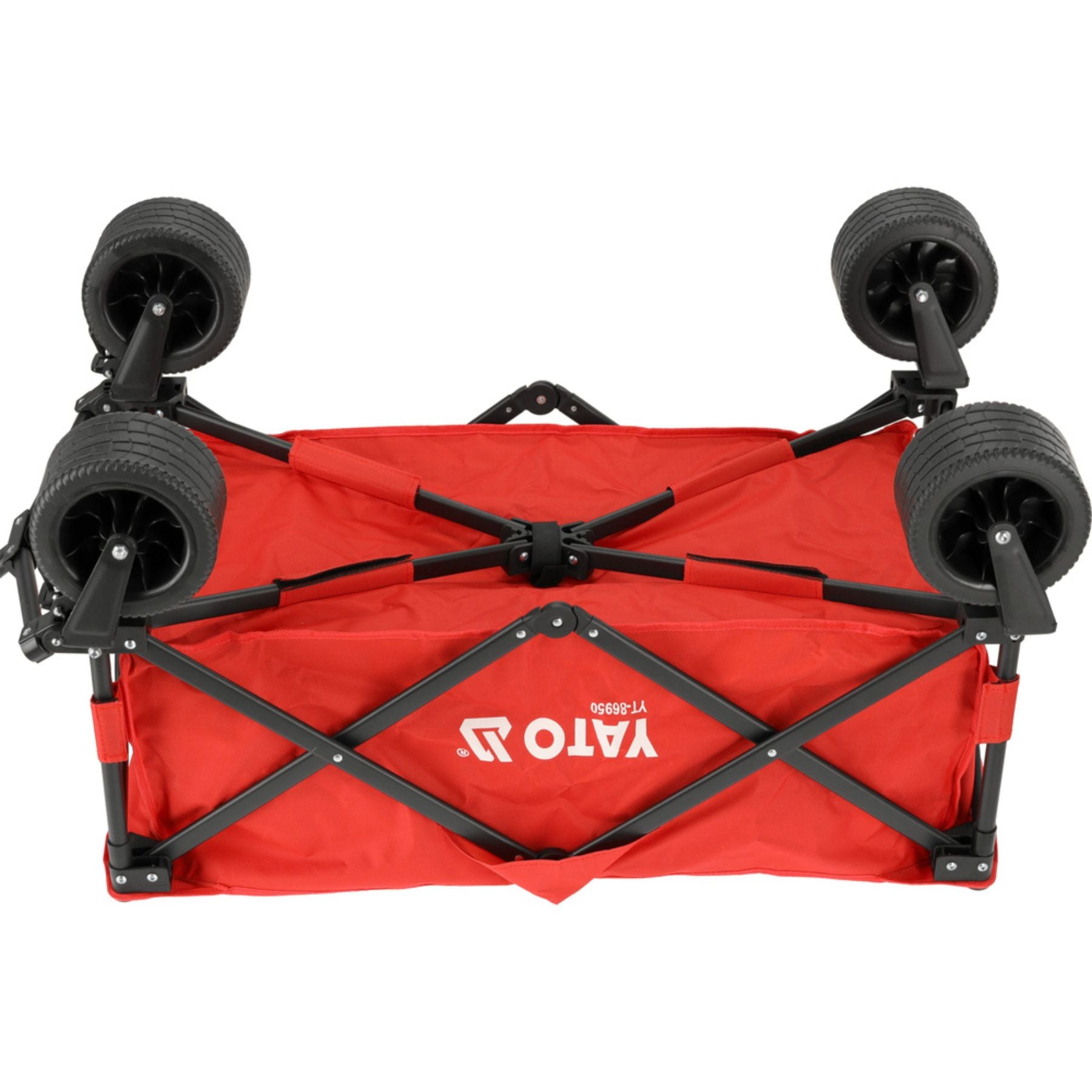 Red folding cart with wheels on a white background