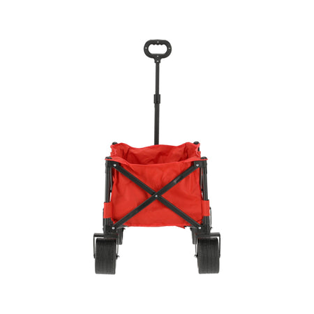 Red folding wagon with black frame and wheels on a white background
