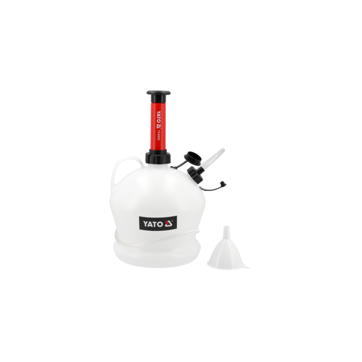 White Yato fuel pump with a red handle on a white background