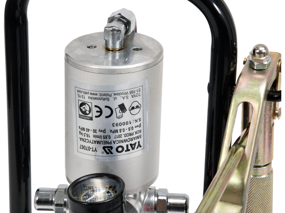 Metallic spray gun with visible branding on a white background