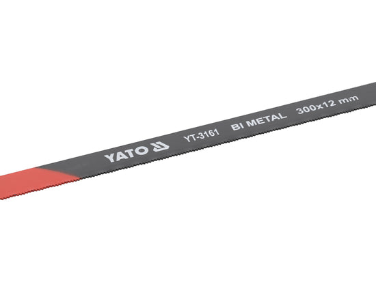 A YATO bi-metal reciprocating saw blade, model YT-3181, 300x12 mm, shown diagonally on a plain white background.