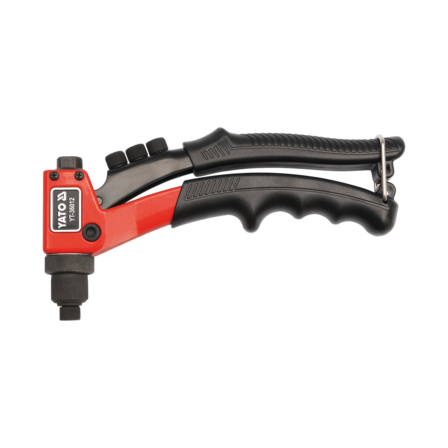 YATO Hand Riveter 2.4-4.8mm 200mm YT-36012 for installing aluminum, steel, and stainless steel blind rivets in construction and metalworking applications.
