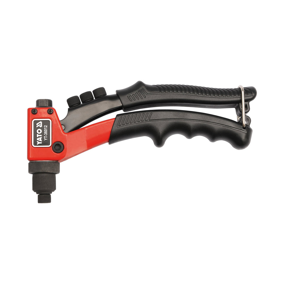YATO Hand Riveter 2.4-4.8mm 200mm YT-36012 for installing aluminum, steel, and stainless steel blind rivets in construction and metalworking applications.