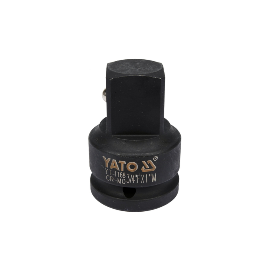 YATO Impact Adaptor 3/4 inch Female × 1 inch Male YT-1168 made from Chrome Molybdenum steel for impact wrenches, heavy-duty sockets, truck maintenance, and industrial workshop applications.