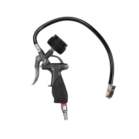 Black air gun with hose on a white background