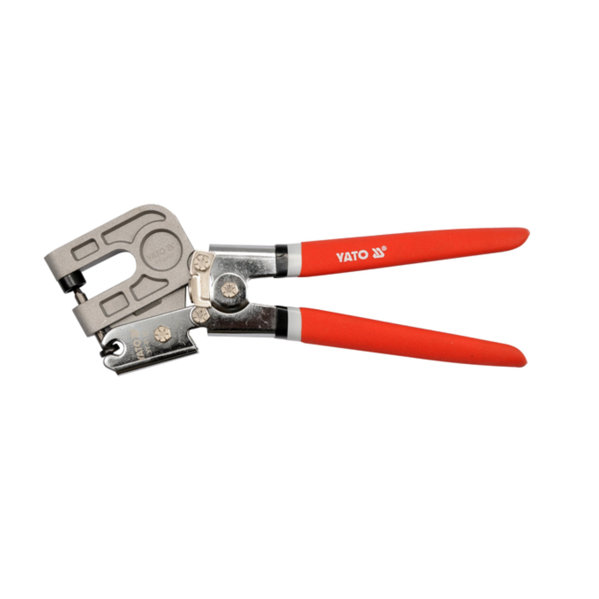 Cable cutting pliers with red handles on a white background