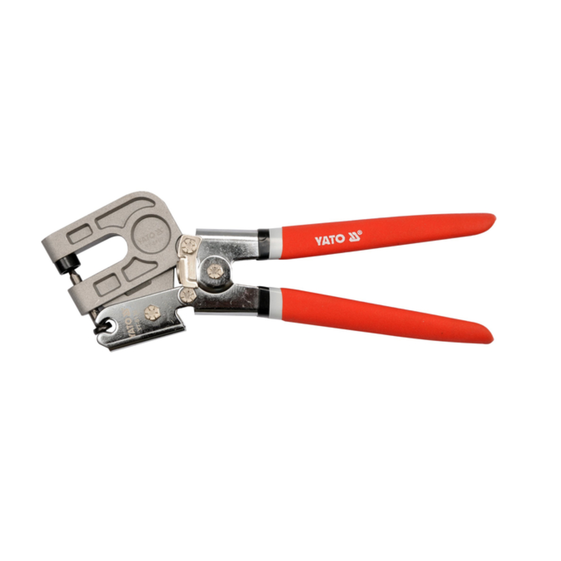 Cable cutting pliers with red handles on a white background