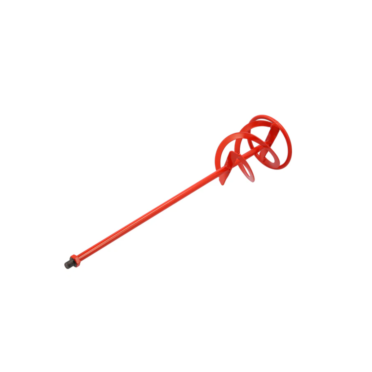 Red metal rod with a spherical weight on a white background