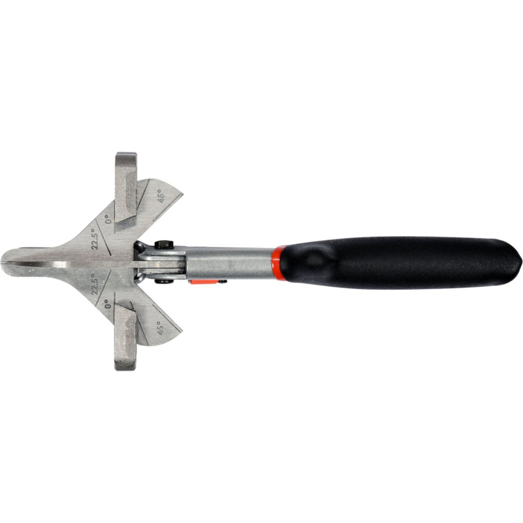 Metal tool with a black handle on a white background