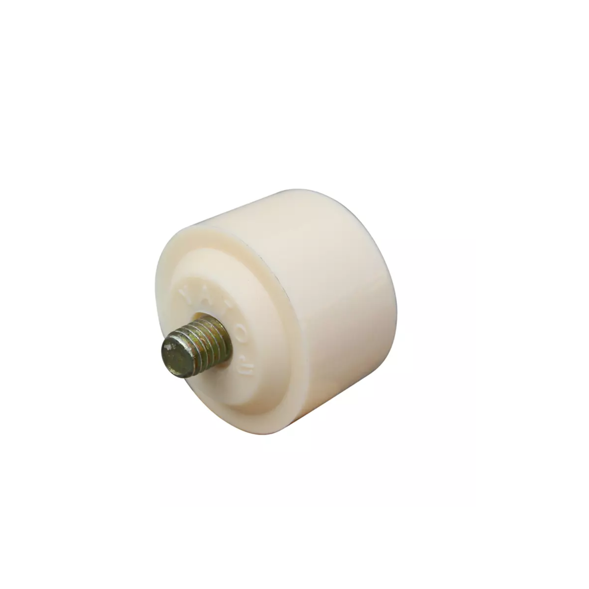 White wheel with a metal axle on a white background