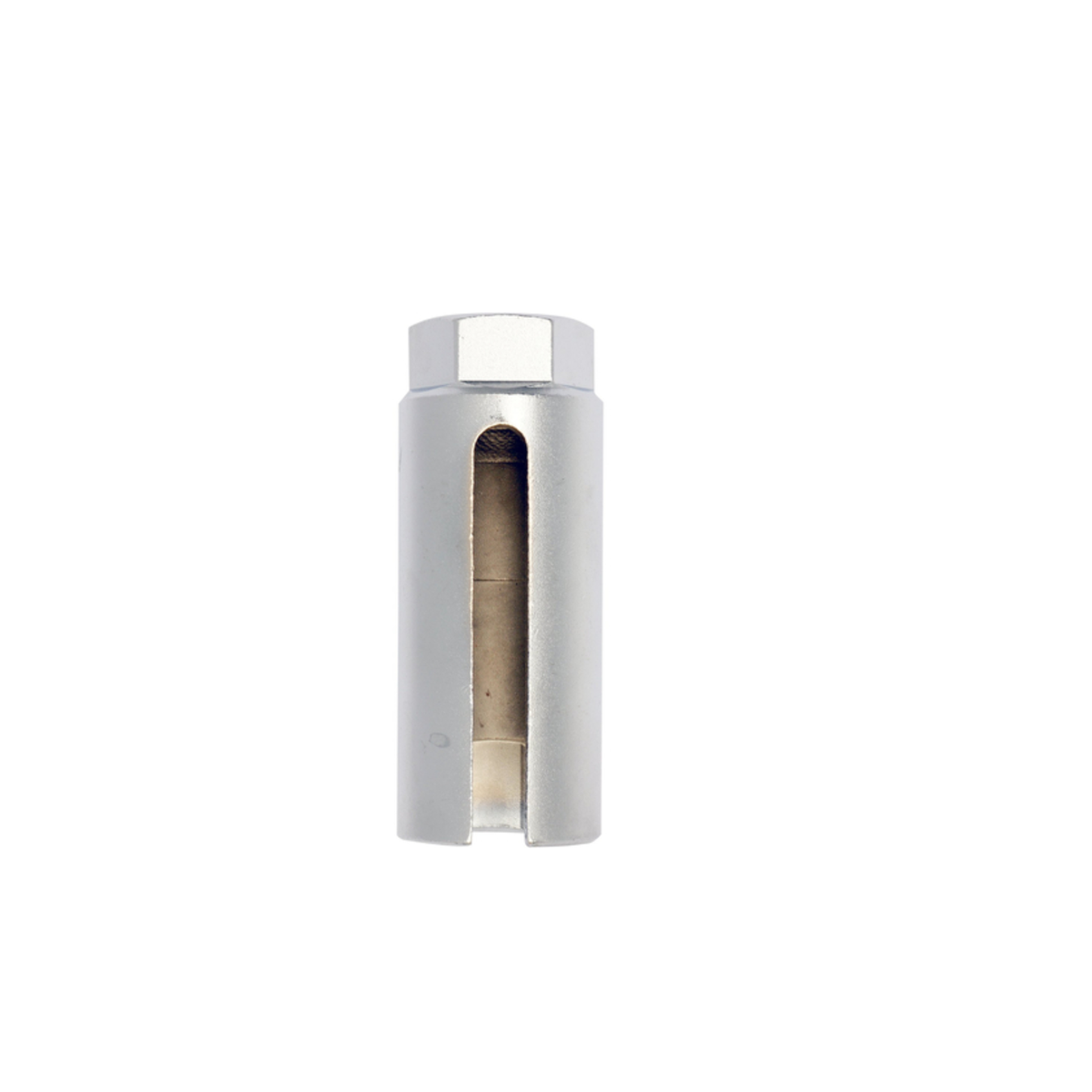 Silver cylindrical wall-mounted light fixture on a white background