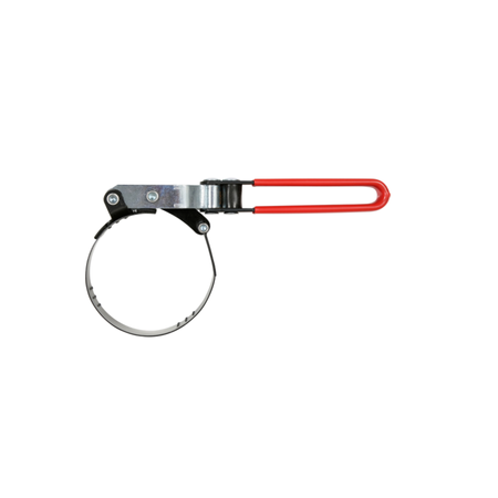 Metal hose clamp with red handle on a white background