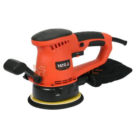 Orange and black orbital sander with Yato branding on a white background