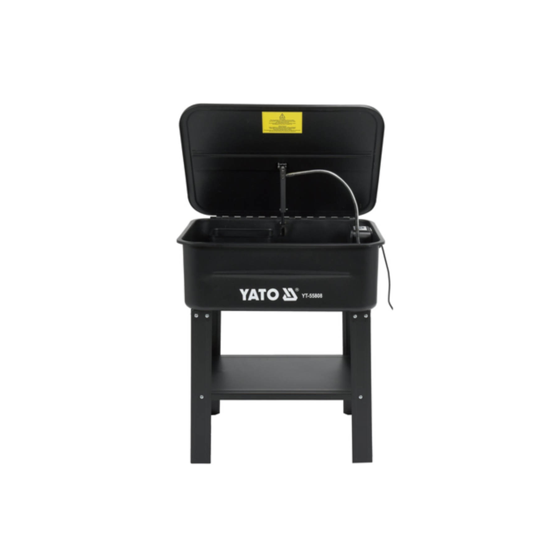Black Yato toolbox with open lid on a white background