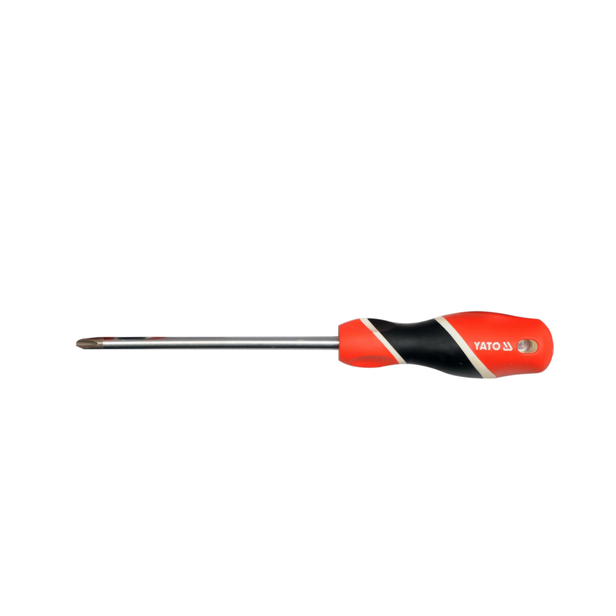 Screwdriver with red and black handle on a white background