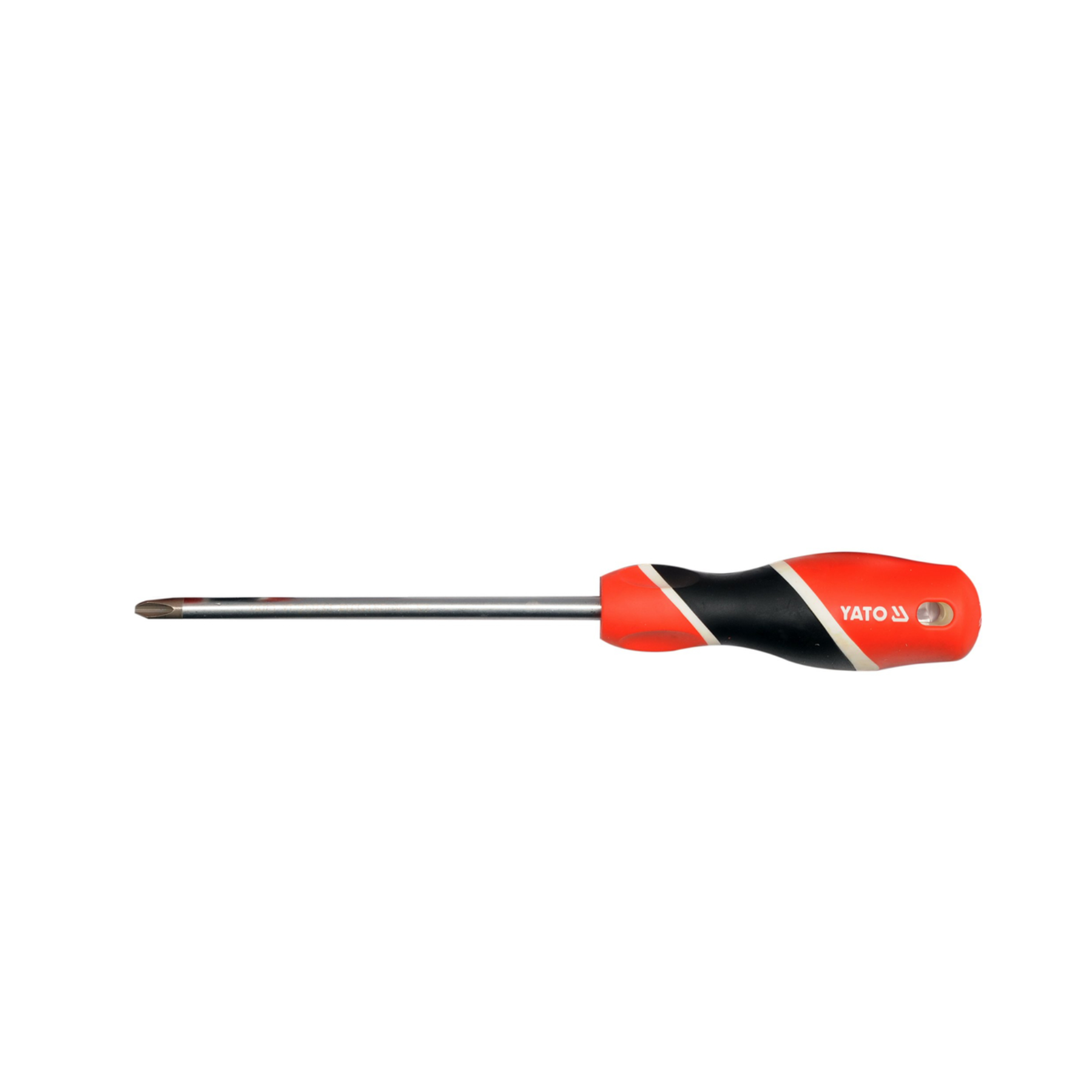 Screwdriver with red and black handle on a white background