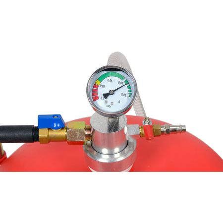 Pressure gauge on a red background