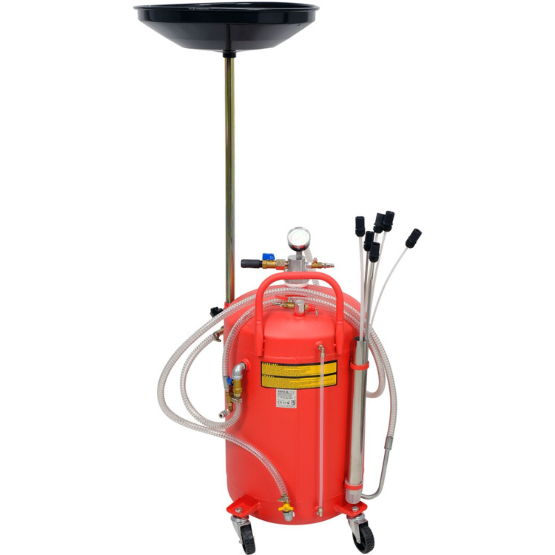 Red oil extraction system with a black tray on a white background