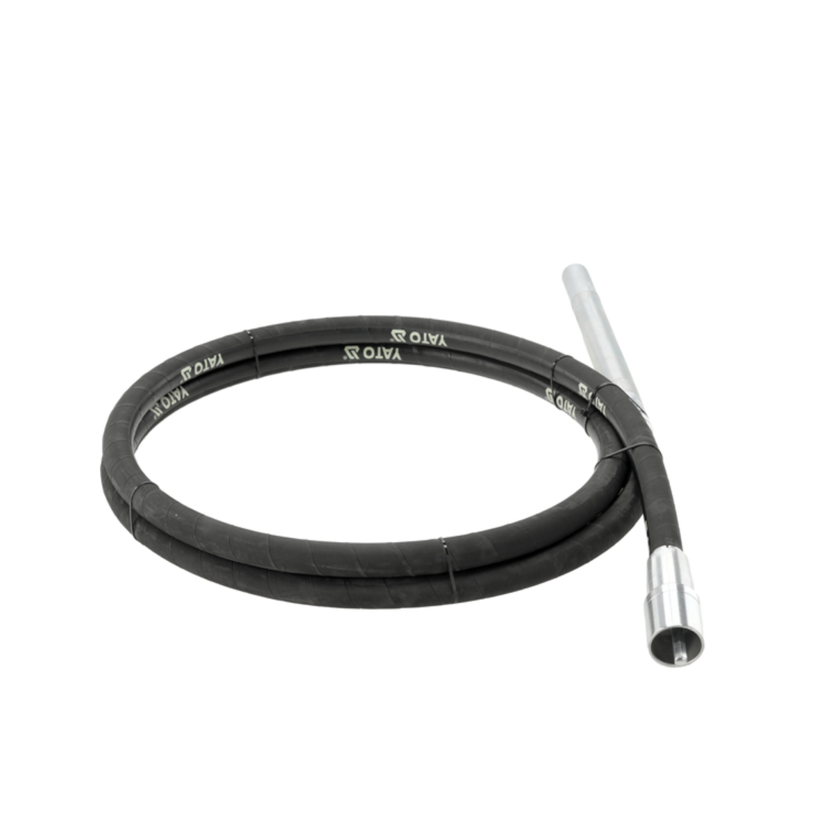 Black cable with a metal connector on a white background