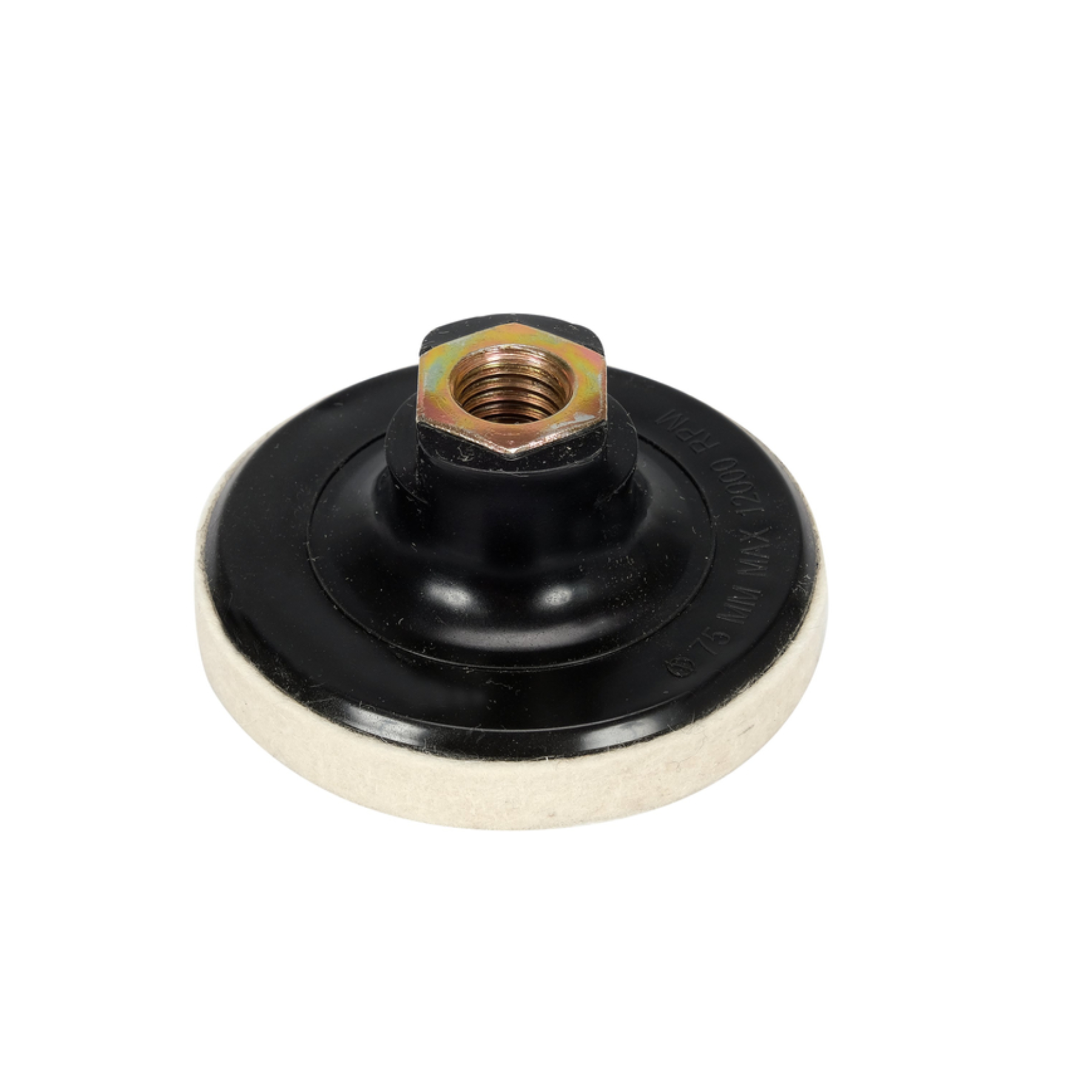 Black rubber bushing with metal screw on a white background