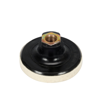 Black rubber bushing with metal screw on a white background